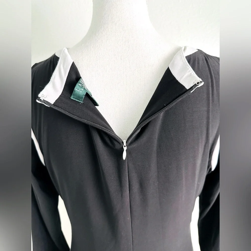 Ralph Lauren Long Sleeve Black and White Sheath Dress Size 10